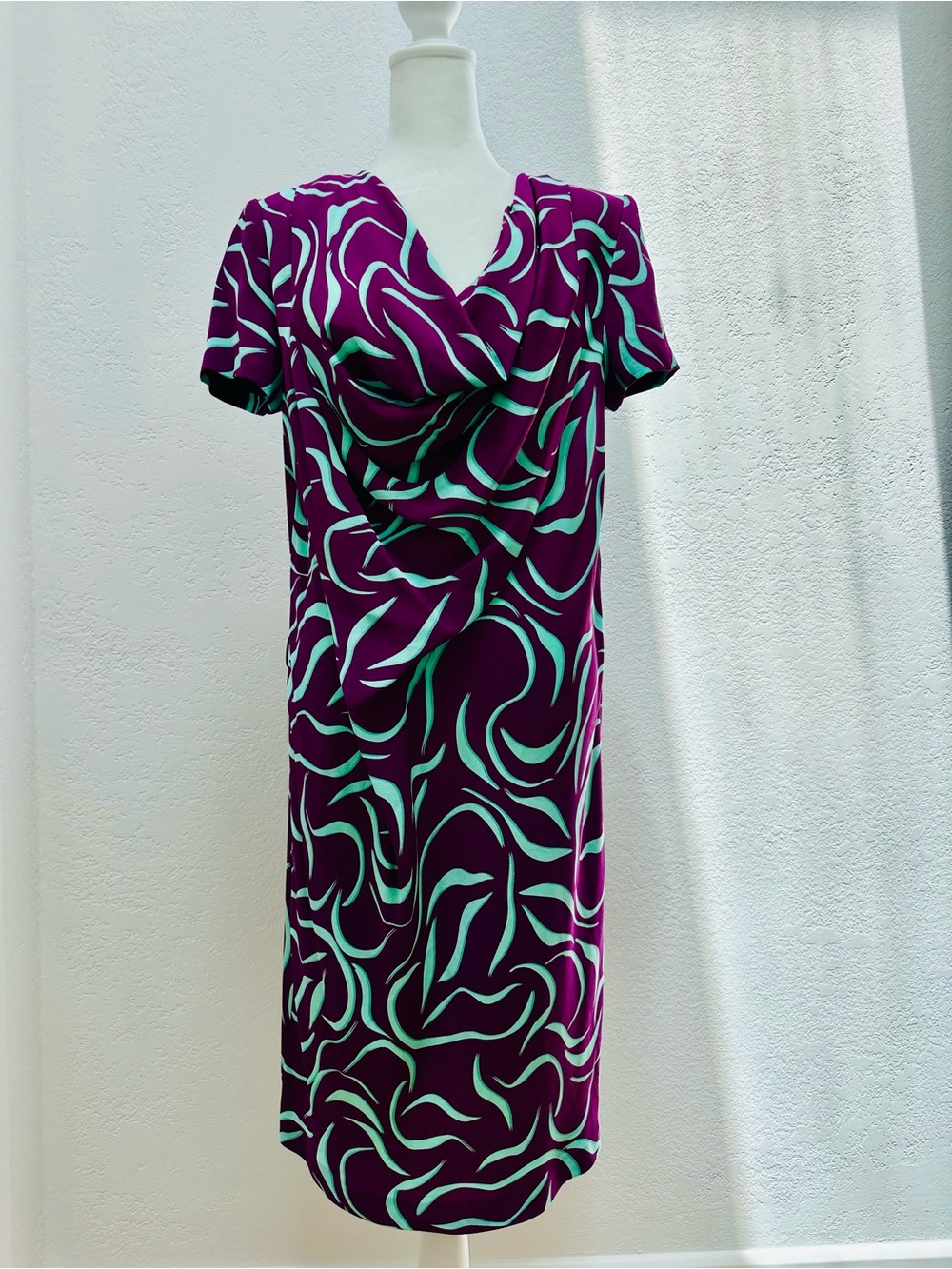 Diane Von Furstenberg Purple Midi Dress with Teal Swirl Print